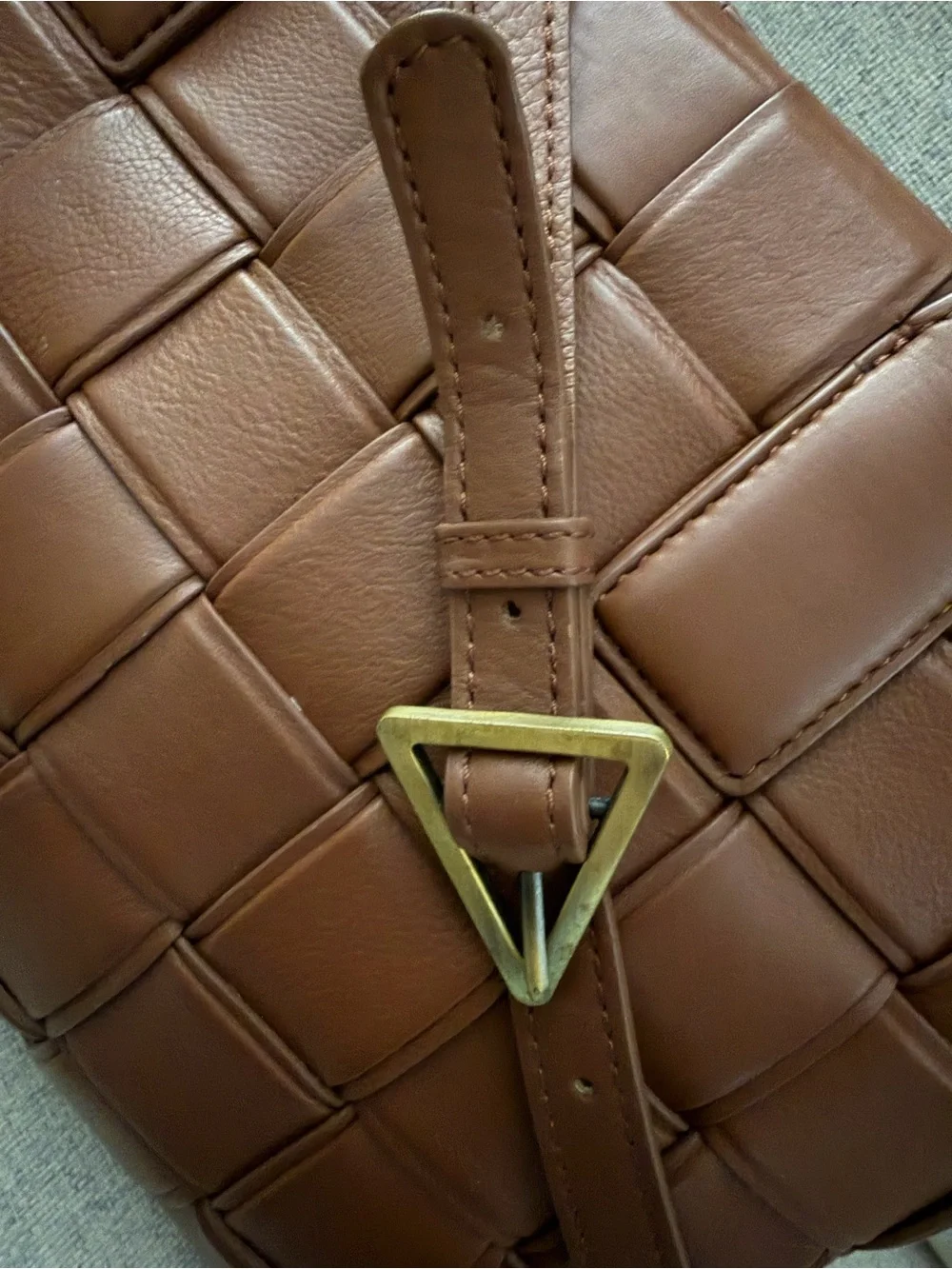 Woven Leather Satchel Bag - Brown
